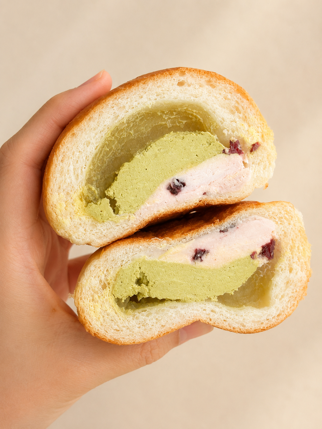 Pistachio Milk Bread with Cranberry Filling (开心果蔓越莓乳酪软欧)