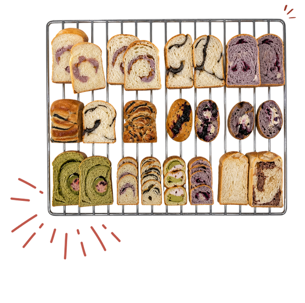 Freshly baked loaves on cooling rack